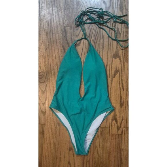 Sexy Plunge Open Back One-piece Swimsuit Bathingsuit Women's Size Large - Picture 1 of 3